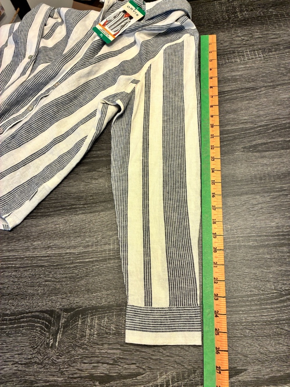 🌿 Orvis Linen Blend Button Down Shirt XL Striped Roll Tab Sleeve NWT - Picture 7 of 13